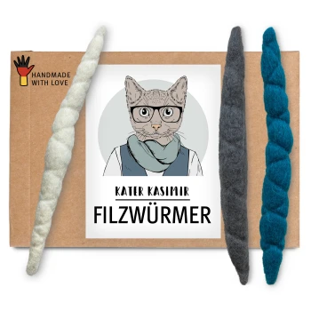 3 Filzwürmer, handgerollt aus echtem Wollfilz