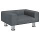 Modernes graues Haustiersofa mit erhöhten silbernen Metallbeinen, entworfen für kleine bis mittelgroße Haustiere.