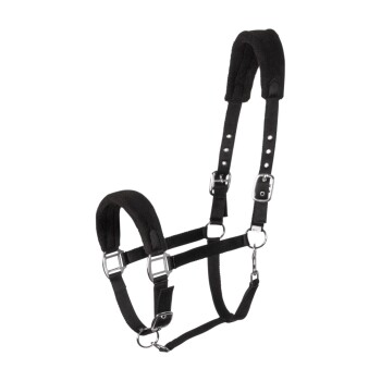 Schwarzes Haustiergeschirr mit weicher Polsterung, verstellbaren Riemen und Metallclips für eine sichere Befestigung. Ideal für bequeme Spaziergänge mit Haustieren.