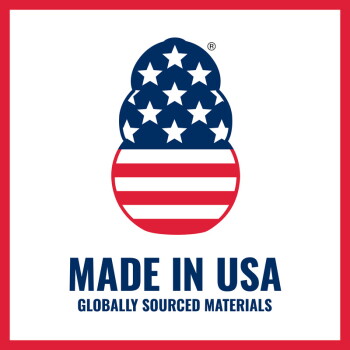 Stylized U.S. flag paw icon above text "MADE IN USA" and "GLOBALLY SOURCED MATERIALS"