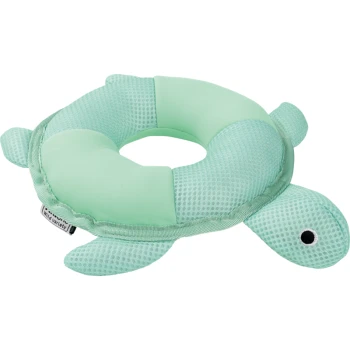 Un jouet pour animaux de compagnie en forme de tortue vert menthe avec un corps rond et une texture en maille, présentant un visage mignon et de petites nageoires.