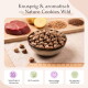 Tierfutterverpackung mit "100% Geschmack" und Bildern von Wildfleisch, Kartoffeln, Buchweizen und Leinsamenmehl, gekennzeichnet mit "Cookies Wild."