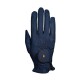 Navy-blauer Haustierpflegehandschuh mit strukturierter Oberfläche und einem Handgelenkband mit einem goldenen Hand-Logo.