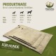 Beige Cord-Hundebetten in drei Größen mit Maßen, beschriftet mit Größe 1, 2, 3 und Text „Produktmaße“ sowie „Für Hunde“ auf Deutsch.