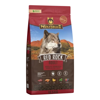Wolfsblut Red Rock Adult Hundefutterbeutel mit Wolfsbild, Känguru und Süßkartoffeln, 12,5 kg, recycelbare Verpackung.