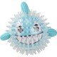 Un jouet pour chien en forme de poisson bleu et ludique avec un visage souriant, une texture épineuse et des nageoires douces, conçu pour le jeu interactif.