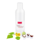 Weiße Flasche HerzensTier Gelenk Wundergel mit gelben Blumen, grünen Blättern und Kastanien auf weißem Hintergrund.