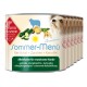 Dosenhundefutter "Sommer-Menü" mit biologischem Schaf, Zucchini und Kartoffel; glutenfrei, laktosefrei und ideal für empfindliche Hunde.