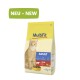 Cat food bag labeled "MultiFit Adult" with a picture of an orange cat, featuring a green "NEU - NEW" banner, 4 kg size, and beef flavor.