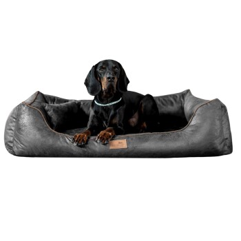 ® ALBERTO ORTHO Orthopädisches Hundebett mit Velours Vintage schwarz/ graphit 1,5 m, 25 cm, 1 m