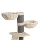 Katzenbaum mit zwei plüschigen, cremefarbenen Hängematten und einem strukturierten Kratzbaum.