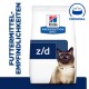 Hill's Prescription Diet z/d Katzenfutterbeutel mit einer Siamkatze und dem Text "FUTTERMITTEL-EMPFINDLICHKEITEN" und "ORIGINAL."