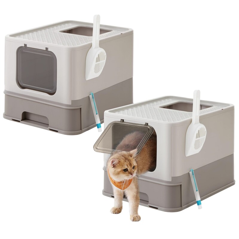 FEANDREA 2er Katzentoilette, mit Deckel hellgrau