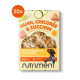 Hundefutterverpackung mit der Aufschrift "Huhn, Chicorée & Zucchini" mit 84% Huhn, gekennzeichnet als "Sanft gedämpftes frisches Menü" und "Leicht verdaulich."