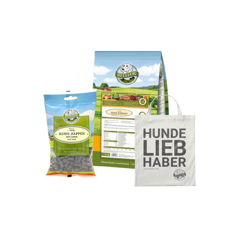 Bellfor Australian Shepherd Futter Set - Heide-Schmaus 2,5 kg + Heide-Happen 200g + 1 Jutebeutel
