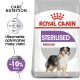 Torba z karmą dla psów Royal Canin Sterilised Medium, z fioletową etykietą, z informacją o -10% kalorii dla optymalnego utrzymania wagi ciała.