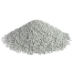 A mound of fine, gray cat litter granules, showcasing a textured surface and varying sizes of particles.
