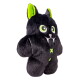Black plush bat-like pet toy with green inner ears and eyes, white fangs and two green X buttons on its chest.