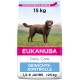 Eukanuba Daily Care Hundefutterbeutel, 15 kg, mit einem braunen Hund vor einem grasbewachsenen Hintergrund. Der Text enthält 'Gewichtskontrolle' und Altersbereich 1,5-6 Jahre.