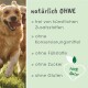 Zwei Golden Retrievers, die fröhlich auf Gras rennen, mit Text über natürliche Zutaten: "100% Natur, ohne Zusatzstoffe, Zucker, Gluten."