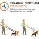 Ergänzungs- / Koppelleine für zwei Hunde, zeigt einen Mann, der zwei Hunde mit einer speziellen Leine führt, erleichtert das Gassigehen.