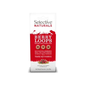 Selective Naturals Berry Loops snacks for guinea pigs with Timothy hay and cranberry, also for rabbits and chinchillas, 2.8oz.