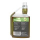 Flasche mit pflanzlichem Nahrungsergänzungsmittel für Haustiere, 250 ml, mit grünem Blätterdesign. Enthält 100% Hanföl, geeignet für Hunde und Katzen.