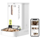 PETKIT Yumshare Dual-Hopper automatischer Futterspender für Haustiere mit Kamera und Smartphone-App, die eine Katze beim Fressen zeigt.