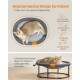 Ergonomisches Katzenbett in ovaler Form, mit einer Katze, die entspannt liegt. Text: "Ultraweiches Design lässt Ihre Katze in Geborgenheit versinken."