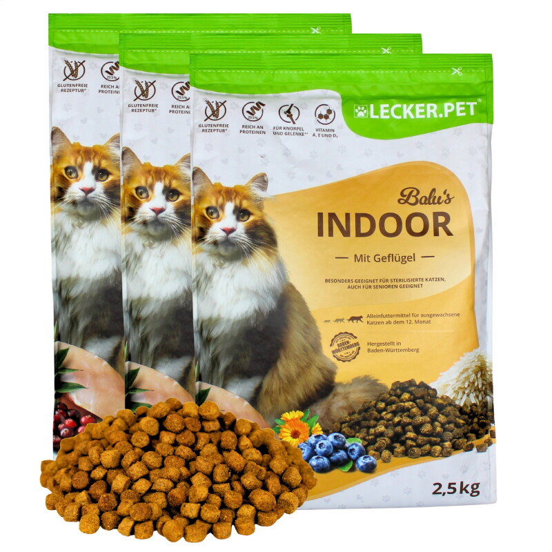 Lyra Pet Lecker.Pet Balu's Indoor Geflügel Katzenfutter Trockenfutter Vollnahrung 7,5 kg