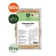 Verpacktes Hundefutter 'Komplett‑Mix Huhn & Lachs' 500 g von BARFER'S, Huhn‑ und Lachs‑Symbole, Kennzeichnungen '50x' und '25 kg'.
