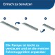 Eine Tierrampe in drei Nutzungsschritten, mit "Einfach zu benutzen" oben und "Leicht zu verstauen, anpassbar" unten.