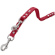 Rote Hundeleine mit silberner Hardware und dekorativen Nieten, mit einem stabilen Clip zur Befestigung.