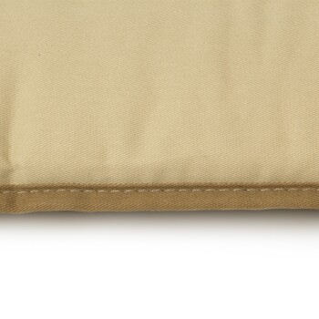 Beige Haustierbett mit einer strukturierten Stoffoberfläche und kontrastierenden braunen Nähten entlang der Kante.