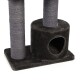 Katzenbaum-Basis mit zwei Kratzpfosten und einem gemütlichen Versteck, alles aus einem weichen schwarzen Stoff.