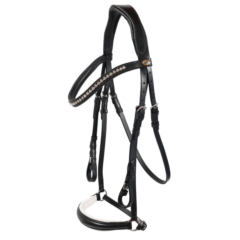 Hans Melzer Horse Equipment Hans Melzer Trense Valluhn schwarz/silber hannoversches Reithalfter weiß unterlegt Pony