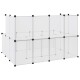 Transparenter Haustierspielbereich mit modularer Bauweise, mit schwarzen Verbindern und mehreren Paneelen zur Schaffung eines sicheren Raums für Haustiere.