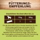 Fütterungsempfehlung für Hunde: wöchentliche Rationen von 7 für 15kg und 11 für 30kg Hunde, mit Gesundheitstipps und Pflegeanweisungen.