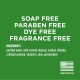Label for a soap-free, paraben-free, dye-free pet product with ingredients: water, coconut cleanser, sodium chloride, oatmeal, vitamin E, aloe.