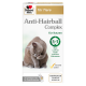 Anti-Haarball-Komplex für Katzen von Doppelherz, mit einer Katze, die sich selbst pflegt, mit Text, der die '5 in 1'-Vorteile und Zutaten hervorhebt.