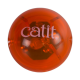Rote Katzen-Spielzeugkugel mit dem Markennamen 'catit' in Weiß aufgedruckt, mit einem transparenten Design, das die inneren Komponenten zeigt.