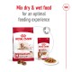 Royal Canin medium ageing 10+ dog food, featuring a 2 kg dry food bag and a 140 g wet food pouch, promoting optimal feeding experience.