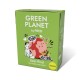 Verpackung für veganes Hundefutter von Green Planet by FRED, mit einem Cartoon-Hund, bunten Grafiken und dem Text: 'Kein Rind mit Nudeln und Kürbis.'