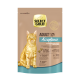 Verpackung von Select Gold Katzenfutter mit einer goldenen Tabby-Katze, beschriftet mit "Adult Acceptance," mit Details zu Geflügel- und Leberzutaten.