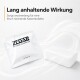 Weißes ZEDAR-Geruchsvernichter-Sachet und rechteckiger Block auf weißem Hintergrund; sichtbarer Text „Lang anhaltende Wirkung“ und „ZEDAR Pet Odor Eliminator“