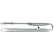 Eine hellgrüne Hundeleine aus strapazierfähigem Material, mit einem Metallclip und verstellbaren Ringen zur Längenanpassung.