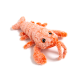 Ein plüschiger orangefarbener Hummer-Spielzeug mit weichem Fell, großen Augen und detaillierten Beinen, ideal für Haustiere zum Spielen.
