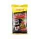 Eine gelbe und schwarze Tüte Josera Loopies Hundesnacks, beschriftet mit "SNACK mit Rind," mit einem schwarzen Hund mit offenem Mund.