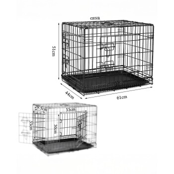Schwarze Metall-Haustierbox mit einer abnehmbaren Kunststoffschublade, mit einem sicheren Riegel und Drahtgitterdesign.