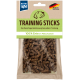 Hundeausbildung Stöcke in einer klaren Tasche mit der Aufschrift "TRAINING STICKS", mit dem Gesicht eines Hundes und "100% Ente im Fleischanteil, Hergestellt in Deutschland."